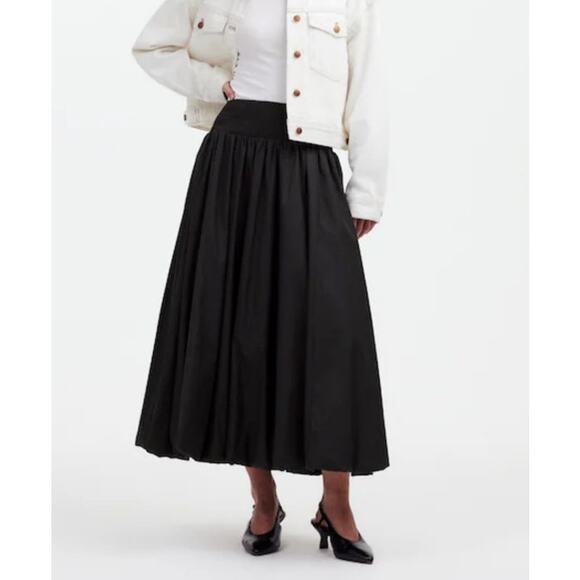 NWT Madewell Poplin Smocked Bubble Midi Skirt True Black Size XXS - Picture 1 of 8